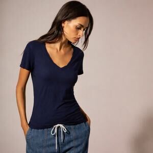 Standard James Perse Sheer Slub Casual V Neck Navy Blue 2 M Quiet Luxury Capsule